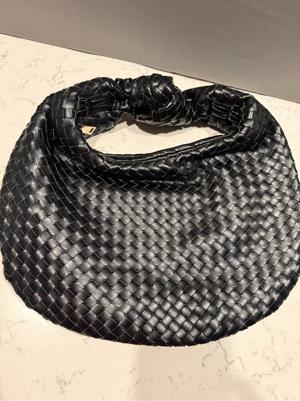 Knotted Handle Woven Hobo Bag - Black